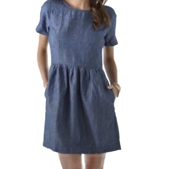 Madewell Blue Chambray Songbird Linen Blend Mini Dress w/Pockets Size 2 - NWOT - Picture 1 of 5